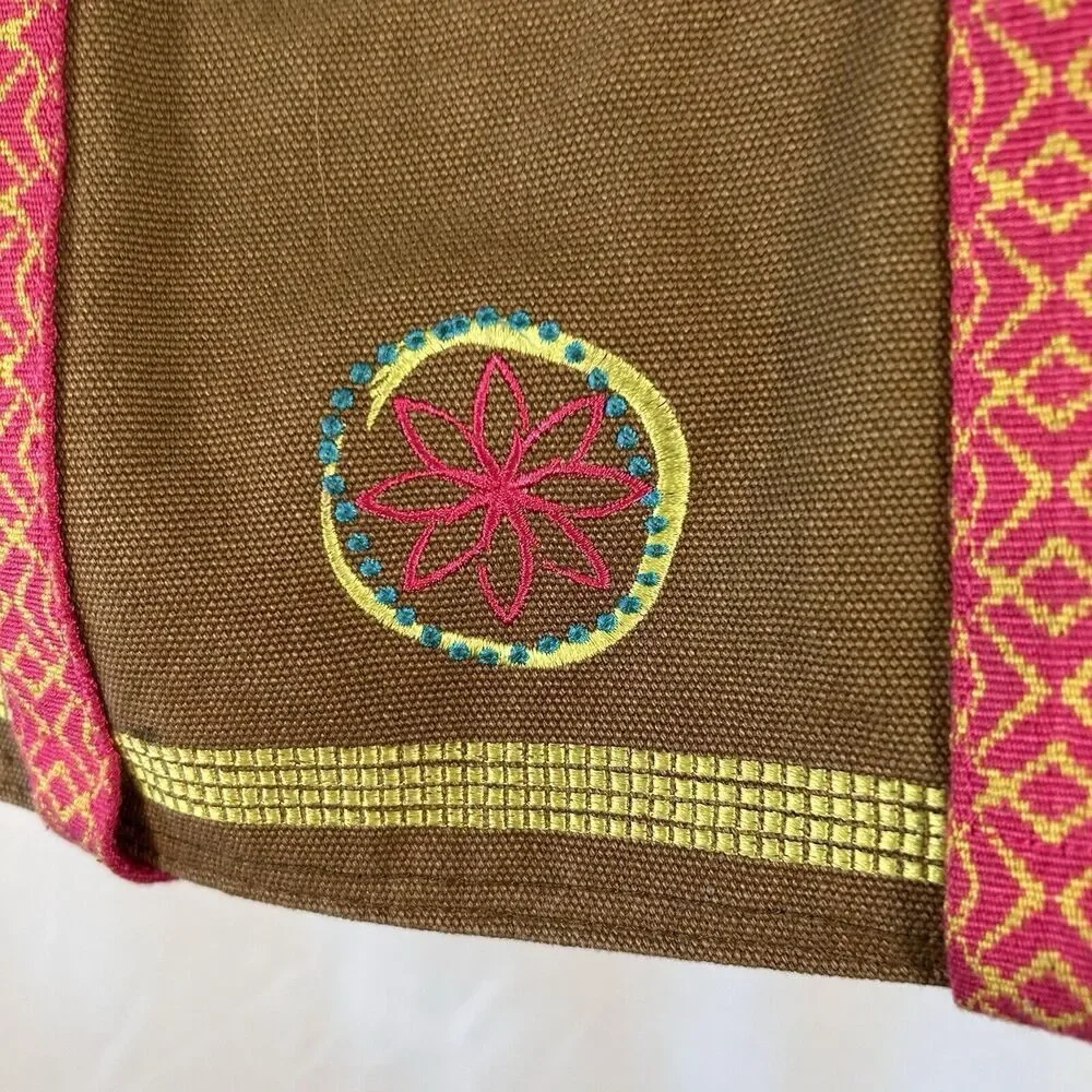 American Girl Tote Bag Brown Canvas Zip Top Pockets Shoulder Strap Magnetic Snap